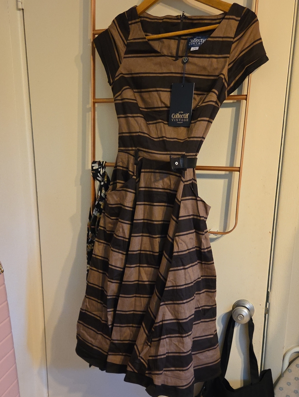 Collectif Brown & Black Saffron Beetle Striped Fit-and-Flare Dress
